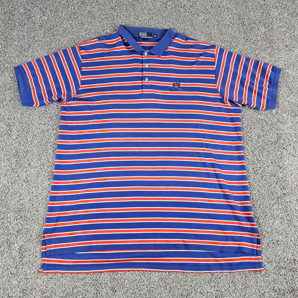 Vintage Polo Ralph Lauren Shirt Men 2XL Red Blue Striped Golf Crest 90s Colorful
